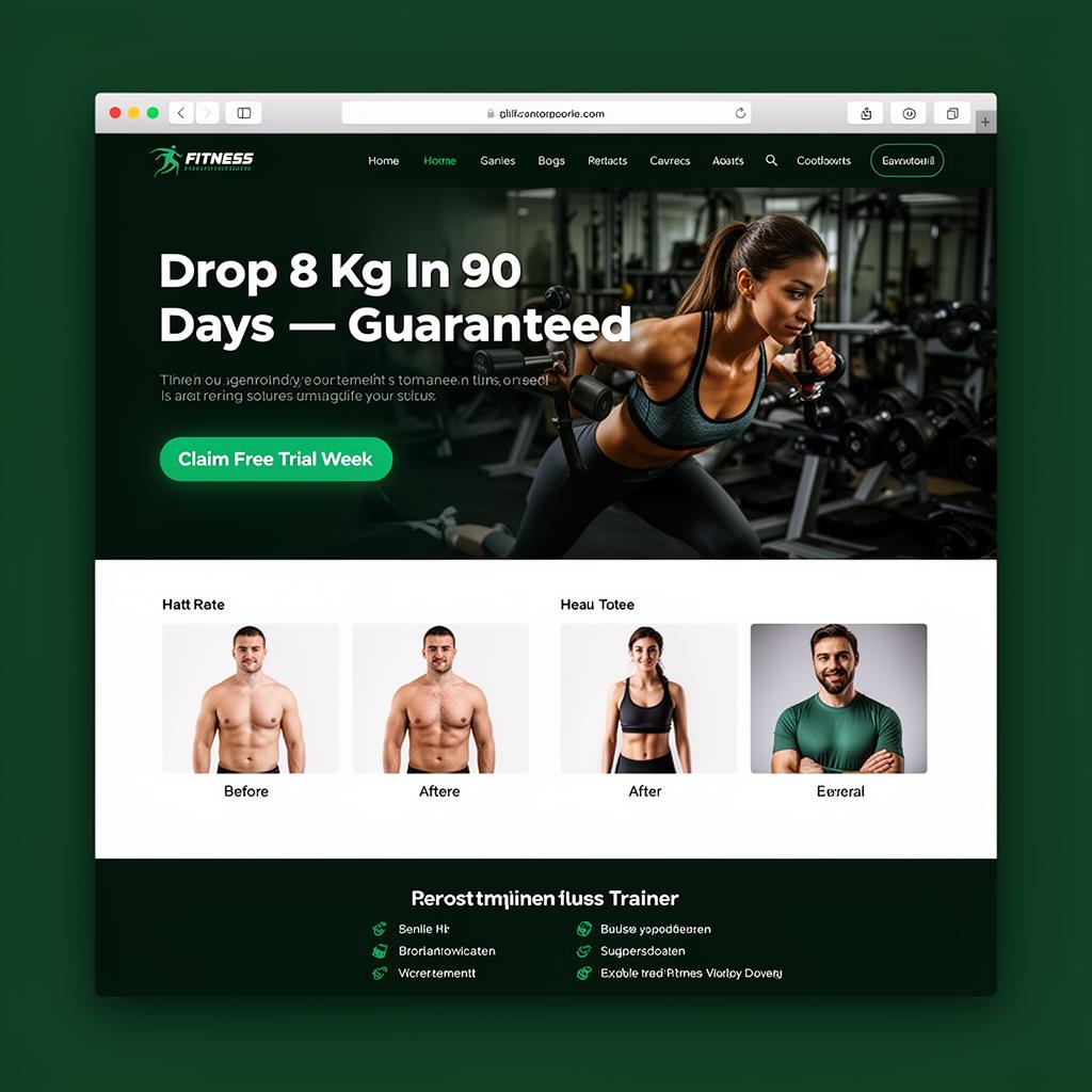 Fitness Studio landing page sample — Drop 8 kg in 90 days, guaranteed
