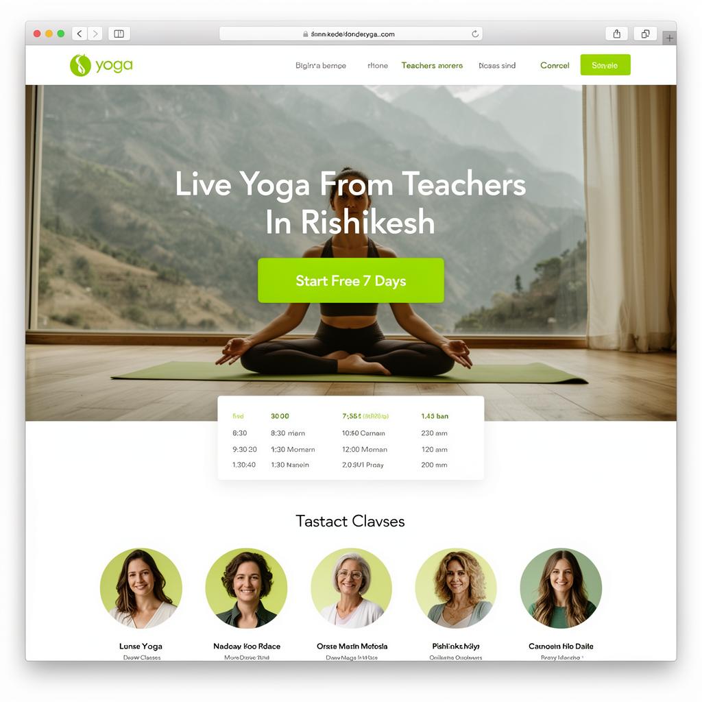 Online Yoga landing page sample — Live yoga from teachers in Rishikesh